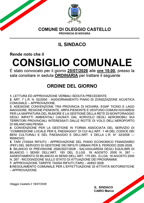 Convocazione Consiglio Comunale