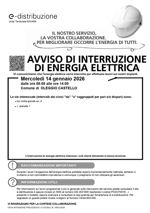 Avviso interruzione Energia Elettrica