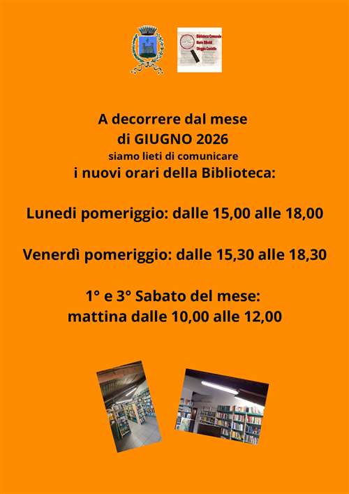 Nuovi orari Biblioteca Comunale