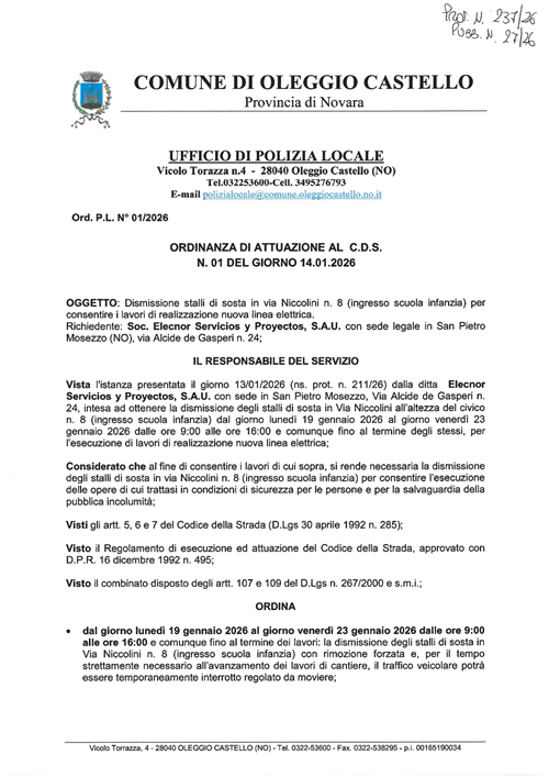 Ordinanza CdS n°01/2026