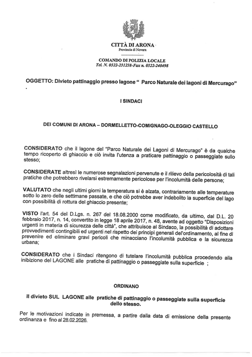 Ordinanza congiunta. 
Divieto di pattinaggio