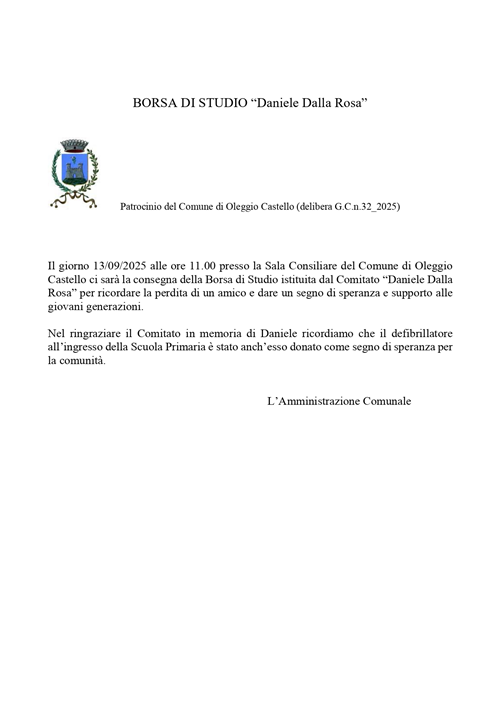 Premiazione Borsa di Studio Daniele Dalla Rosa