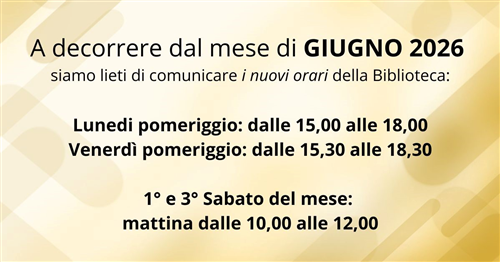 Nuovi orari Biblioteca Comunale
